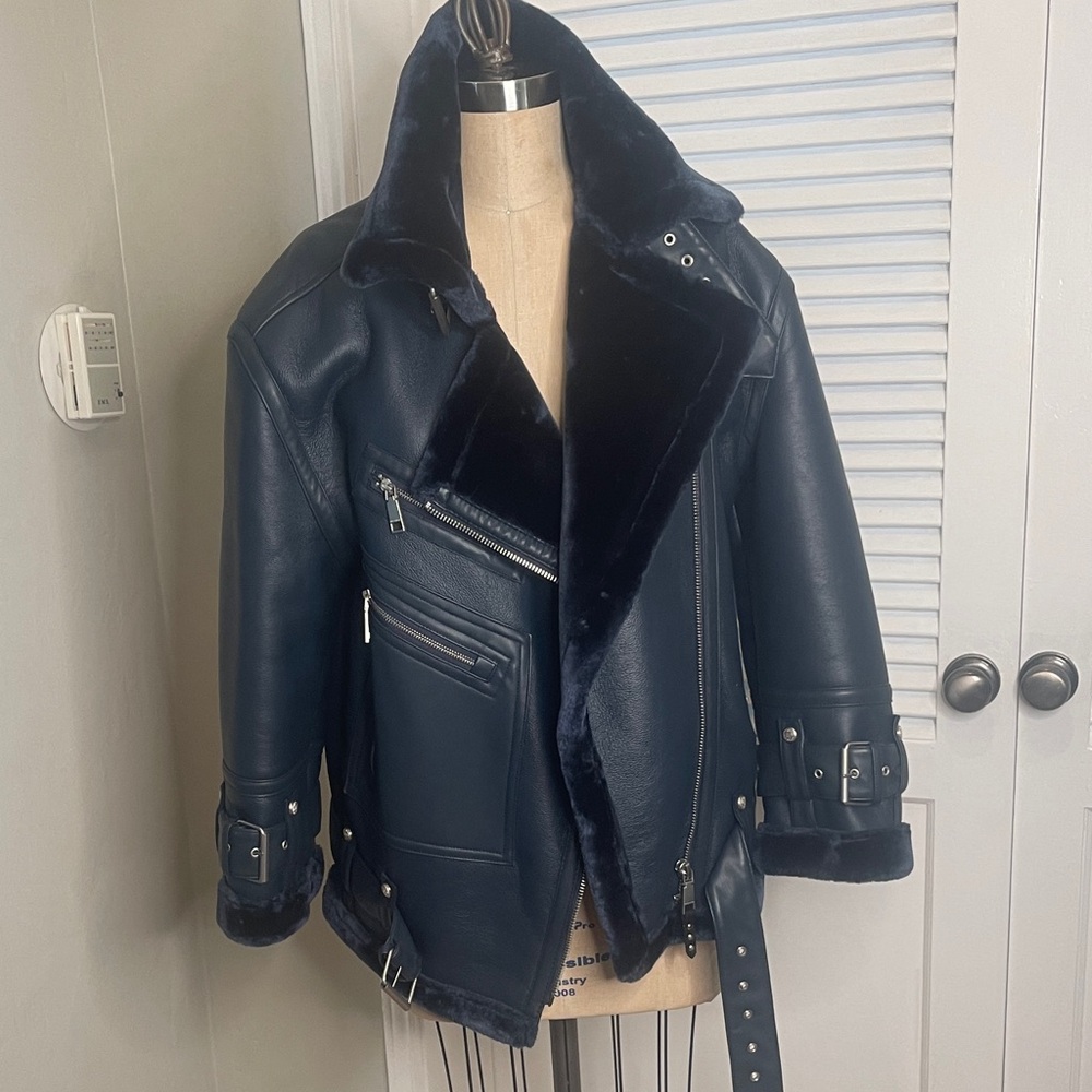 Rebecca Minkoff Blue faux leather moto Jacket szL